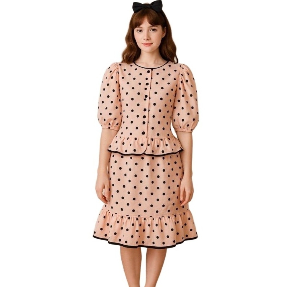 Vintage Skirt Blouse Set Teen 12 XS Picture Me Pink Polka Dot Sock Hop Dance
